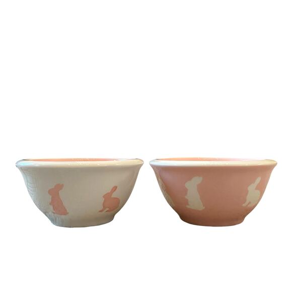 TERRAMOTO CERAMIC Pink & White Bunny Tidbit Bowls Set of 2 Easter Decor New - Picture 5 of 15